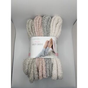 Lemon Womens Cozy Casual Crew Socks Fuzzy Warm Socks Size 5-9.5 4pk Multi Color